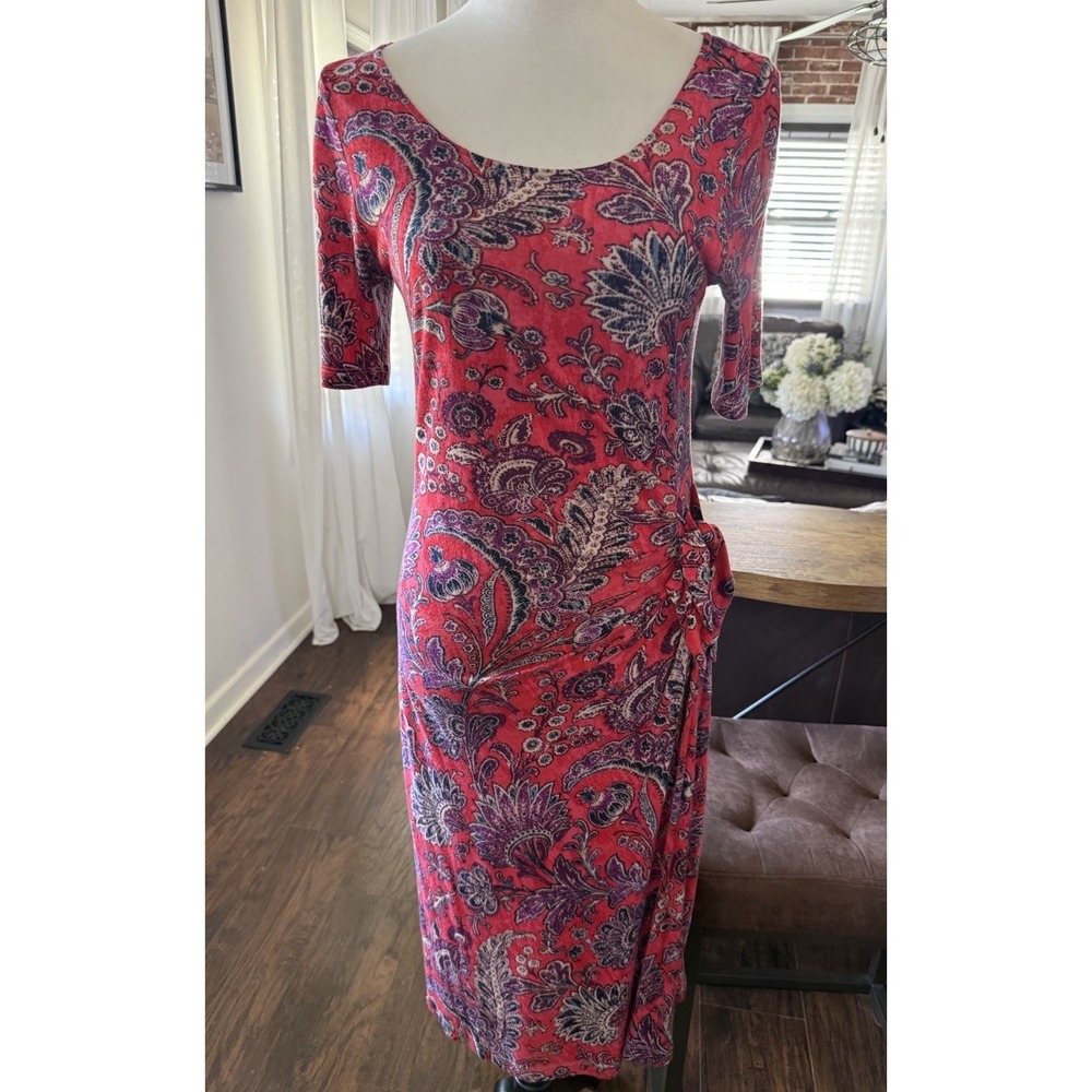Lauren Ralph Lauren Red Paisley Twist Front Midi 3/4 Length Sleeve Dress Size M